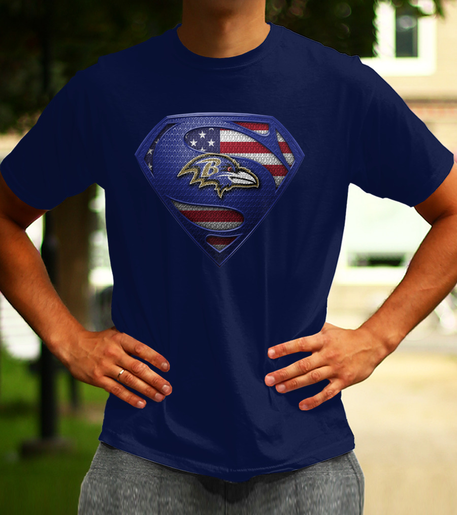 Baltimore Ravens American Flag Superman T-Shirt