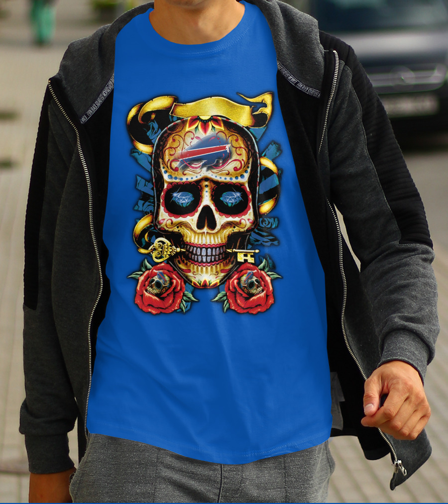 Buffalo Bills Sugar Skull Roses And Keys T-Shirt