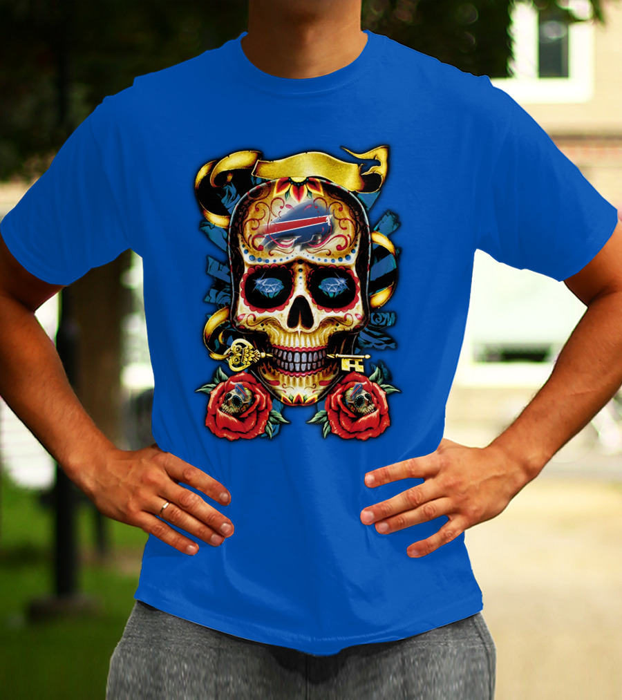 Buffalo Bills Sugar Skull Roses And Keys T-Shirt