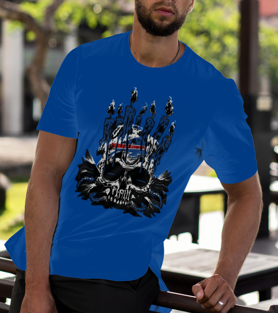 Buffalo Bills 40 Skull Flames Candles Nfl Team T-Shirt