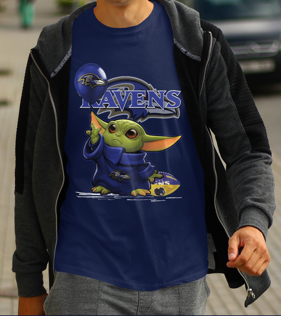 Ravens Yoda V1 Baltimore Ravens Balloon Football T-Shirt
