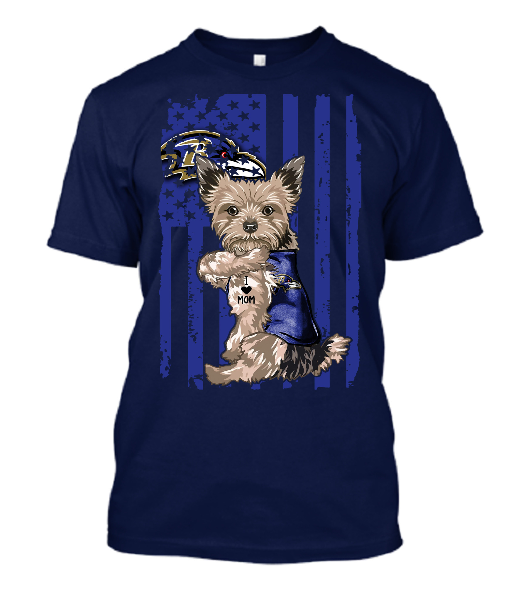 Yorkshire Terrier I Love Mom Baltimore Ravens Stars Stripes T-Shirt