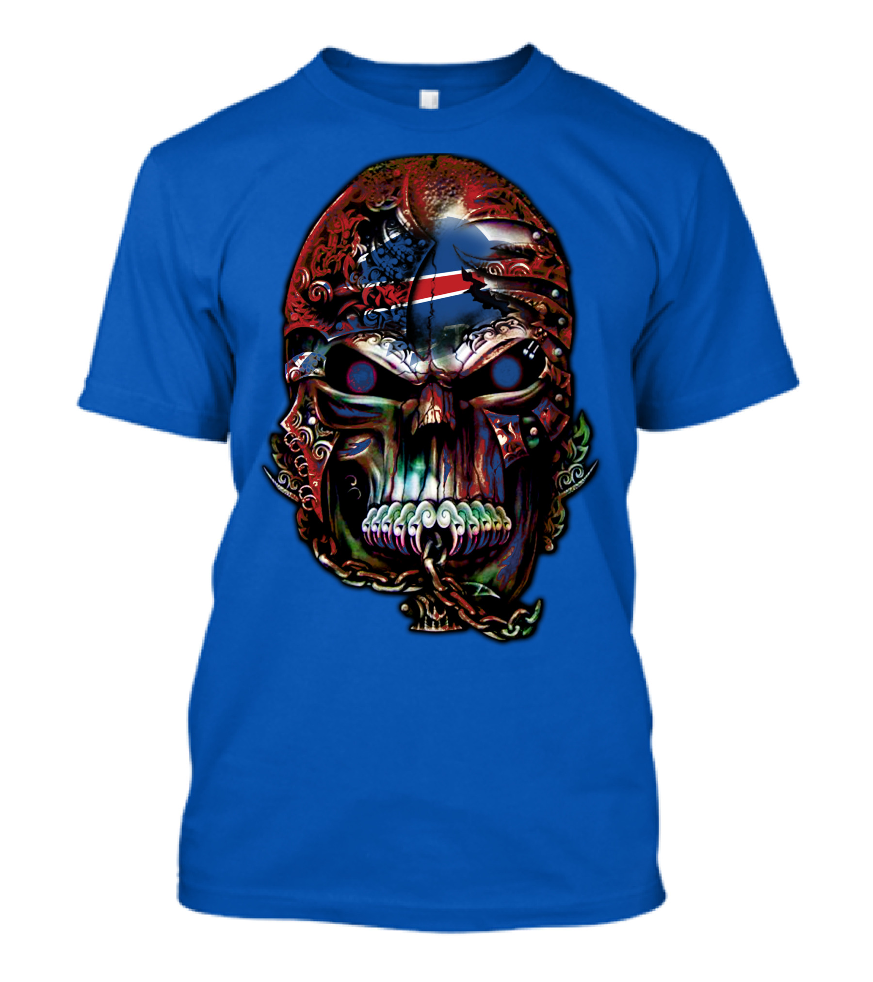 Buffalo Bills 53 Skull Art With American Flag And Tribal Elements T-Shirt