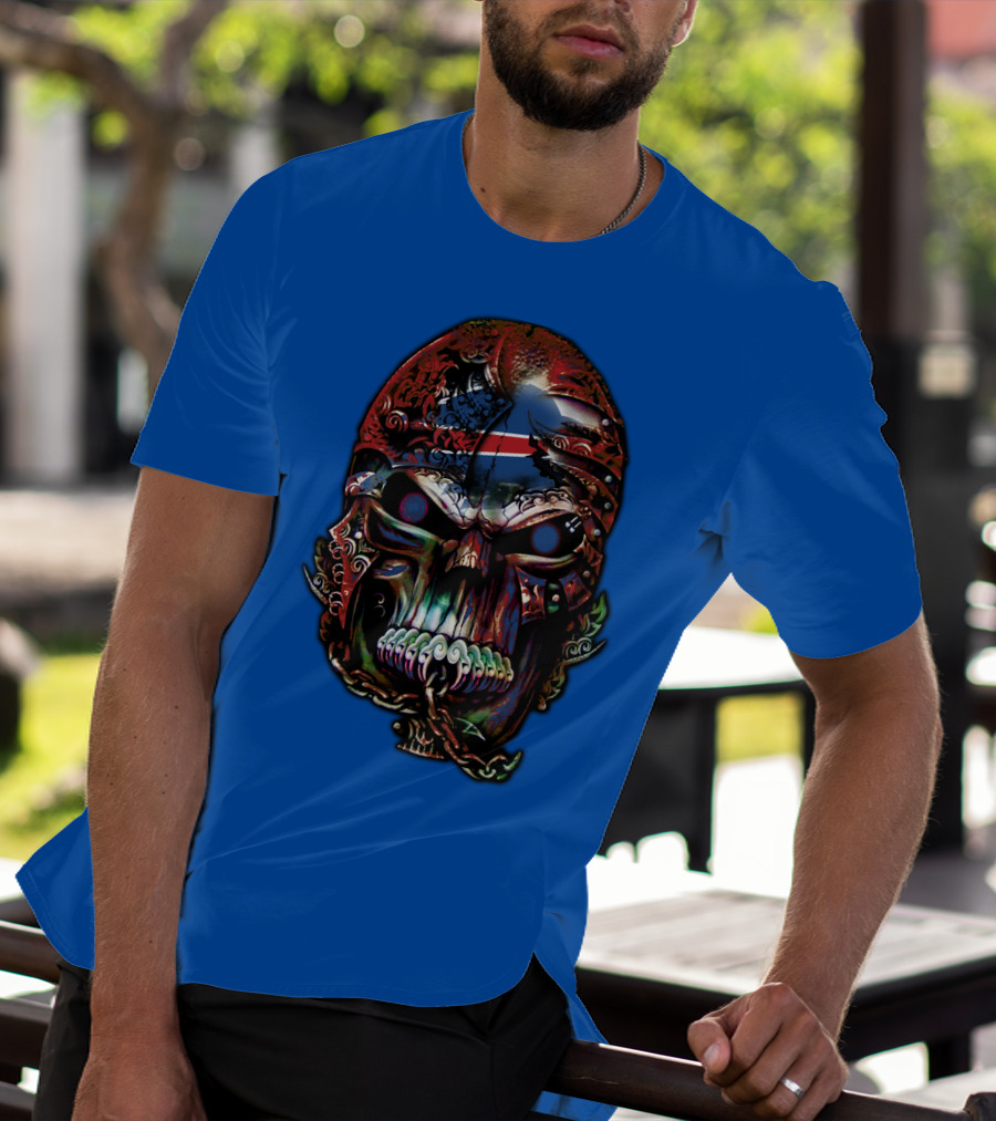 Buffalo Bills 53 Skull Art With American Flag And Tribal Elements T-Shirt
