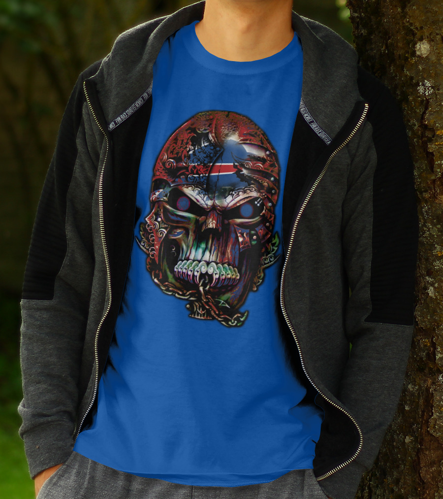 Buffalo Bills 53 Skull Art With American Flag And Tribal Elements T-Shirt