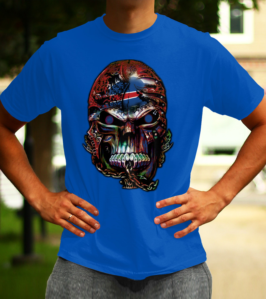 Buffalo Bills 53 Skull Art With American Flag And Tribal Elements T-Shirt