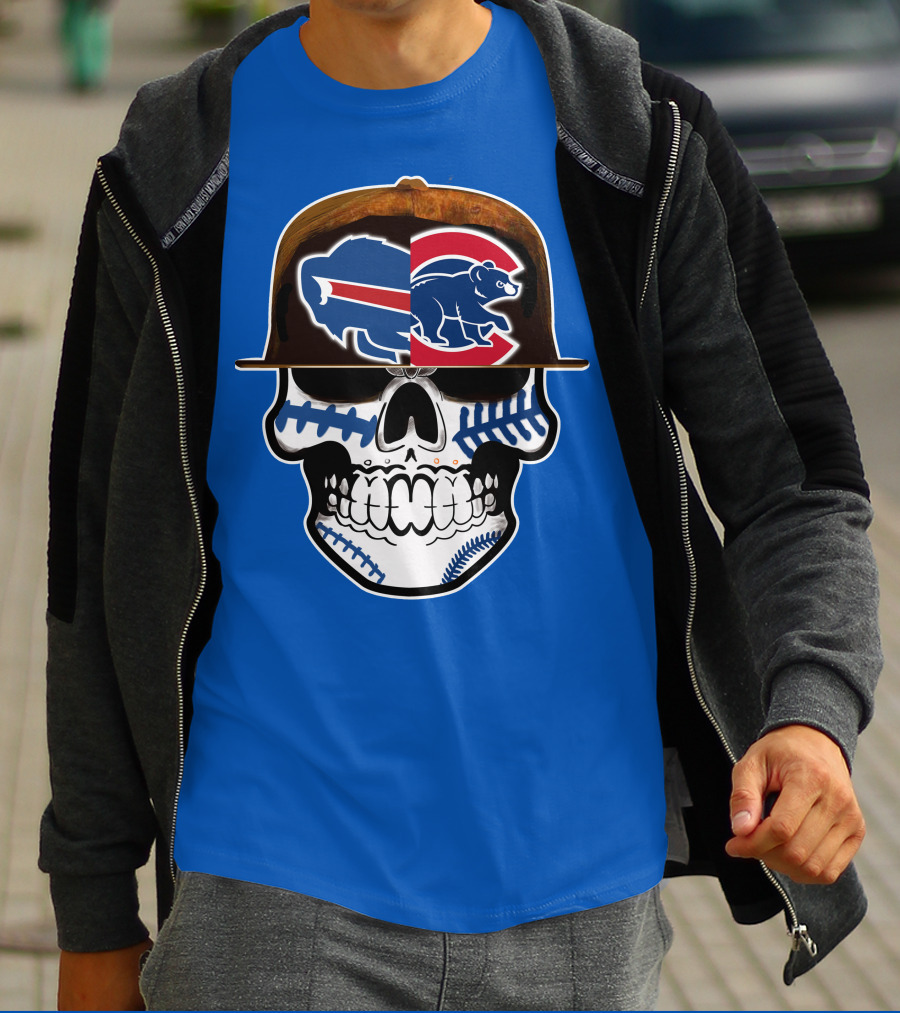 Buffalo Bills Chicago Cubs Skull T-Shirt