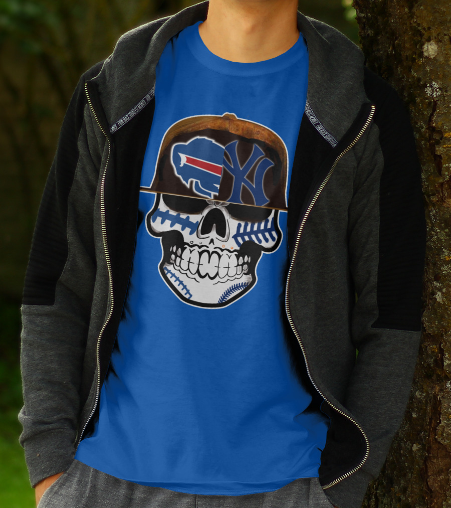 Buffalo Bills 75 Skull Design With Split Logo Yankees Cap T-Shirt