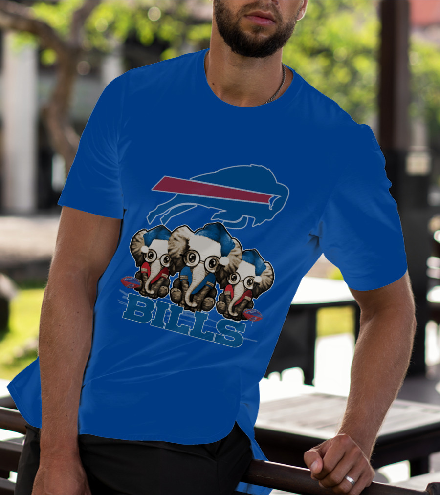 Elephant Christmas Buffalo Bills Fans With Team Logo And Red Blue Colors T-Shirt