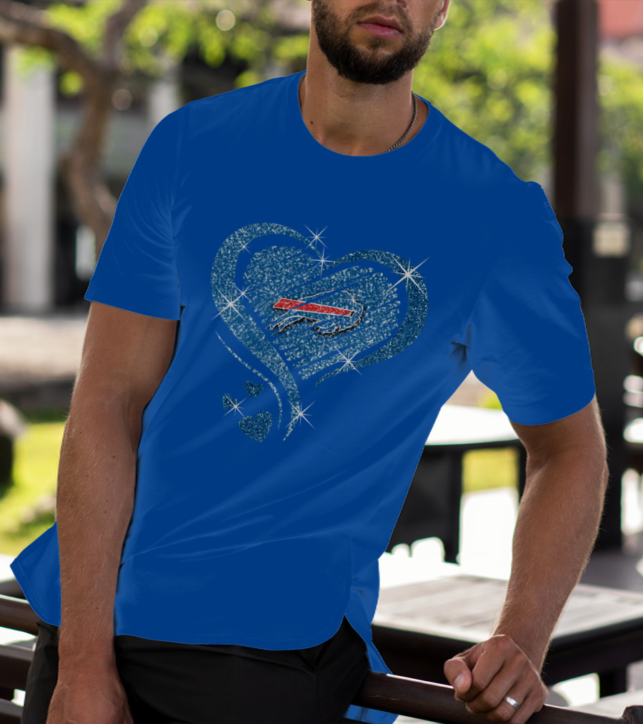 Buffalo Bills Heart Diamond Sparkle Logo Nfl Team Spirit T-Shirt