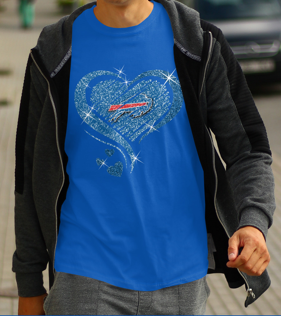 Buffalo Bills Heart Diamond Sparkle Logo Nfl Team Spirit T-Shirt