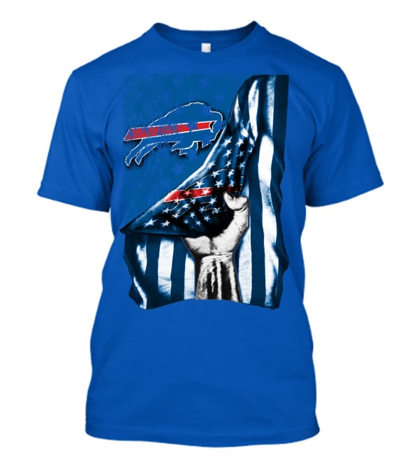 Buffalo Bills American Flag Blue Stripes Football Fan Fist T-Shirt