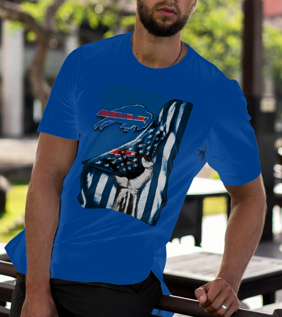Buffalo Bills American Flag Blue Stripes Football Fan Fist T-Shirt
