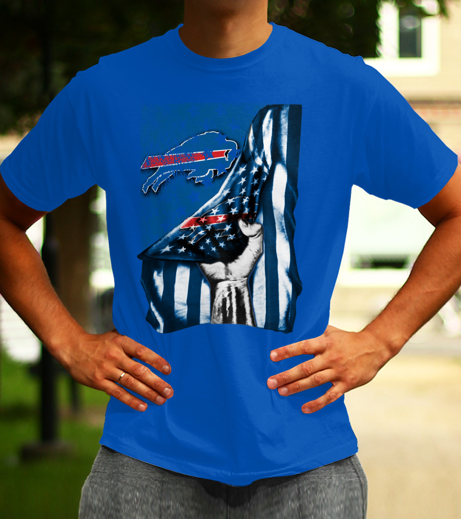 Buffalo Bills American Flag Blue Stripes Football Fan Fist T-Shirt