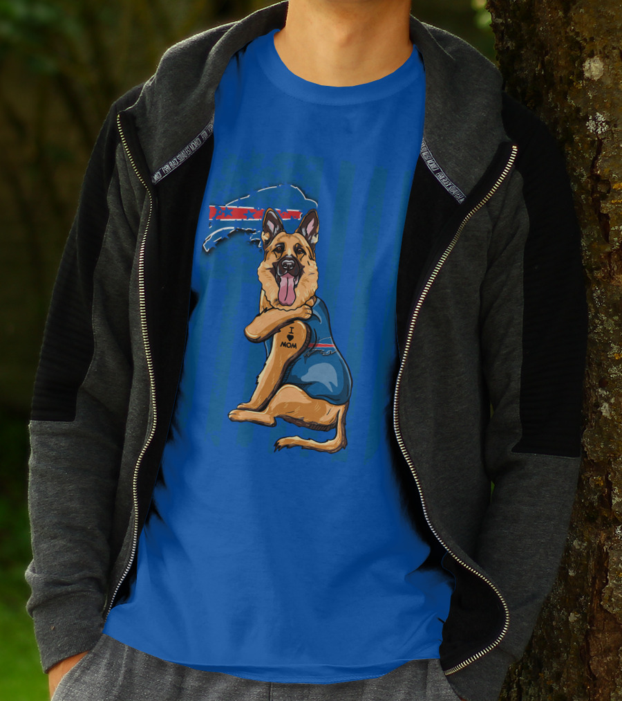 German Shepherd I Love Mom Buffalo Bills Fan Tattoo Art T-Shirt