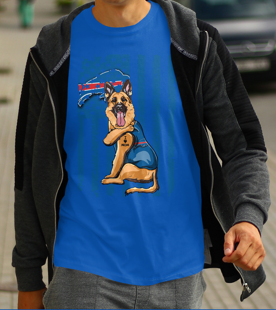 German Shepherd I Love Mom Buffalo Bills Fan Tattoo Art T-Shirt