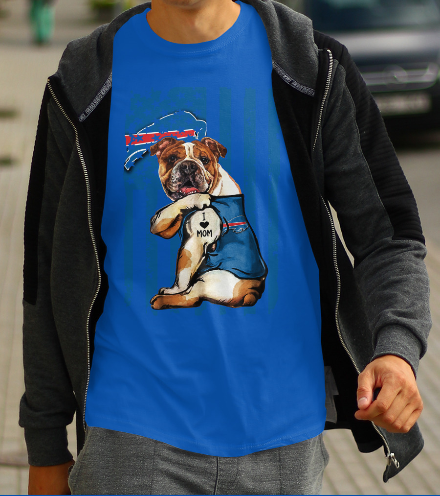 Buffalo Bills Bulldog I Love Mom Heart Nfl Fan T-Shirt