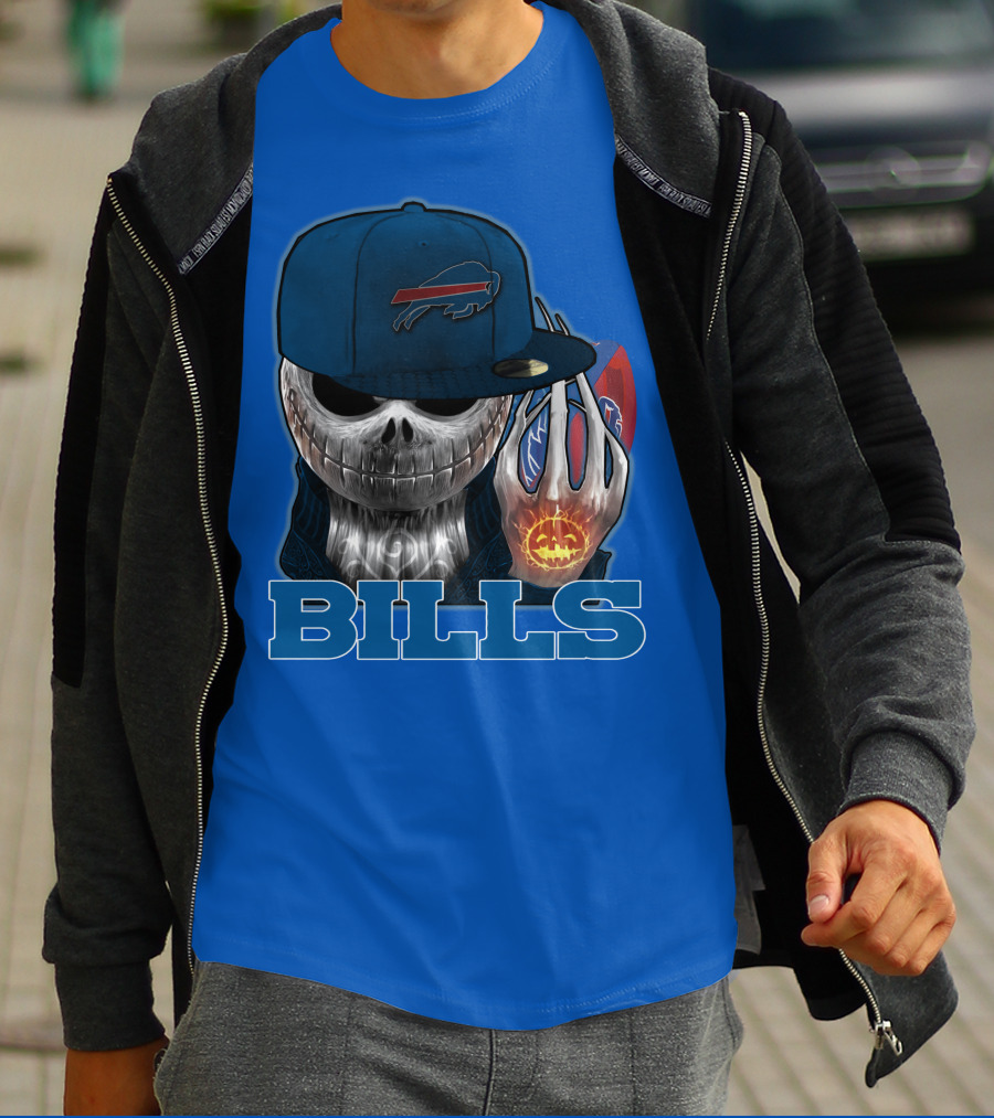 Jackskull Buffalo Bills NFL Skeleton Pumpkin Halloween T-Shirt