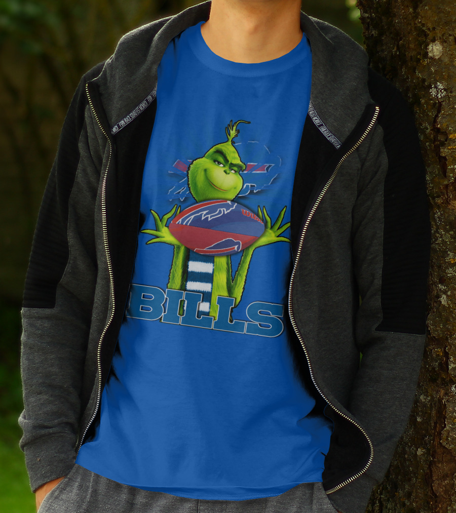 Grinch Holding Football With Buffalo Bills T-Shirt