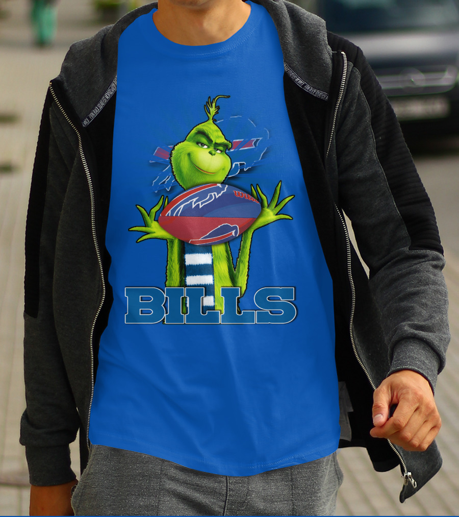 Grinch Holding Football With Buffalo Bills T-Shirt