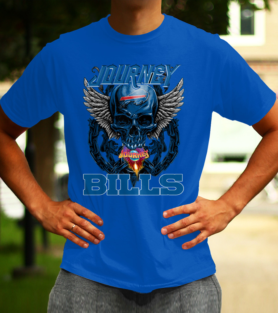 Journey Buffalo Bills Skull Wings Flame Chain T-Shirt