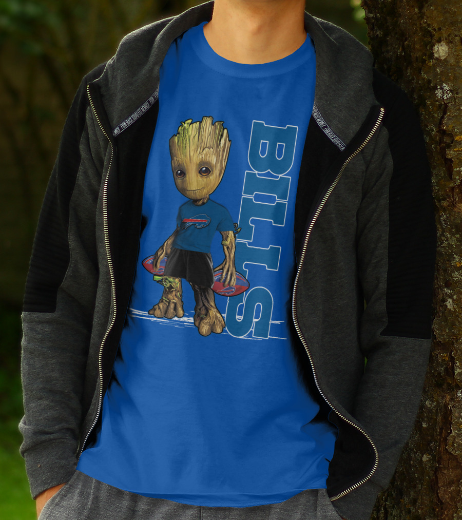 Groot Buffalo Bills Nfl Fan With Team Football Board T-Shirt
