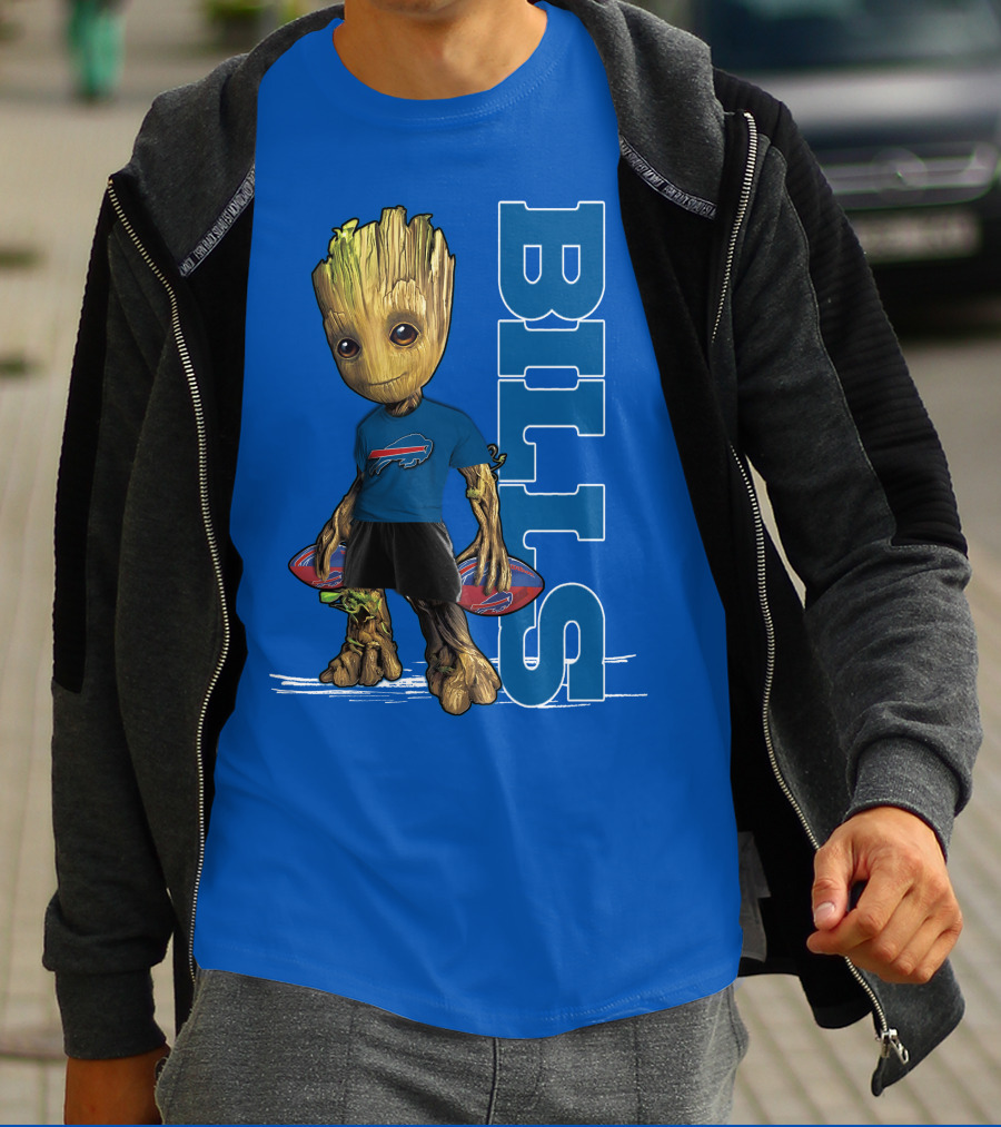 Groot Buffalo Bills Nfl Fan With Team Football Board T-Shirt