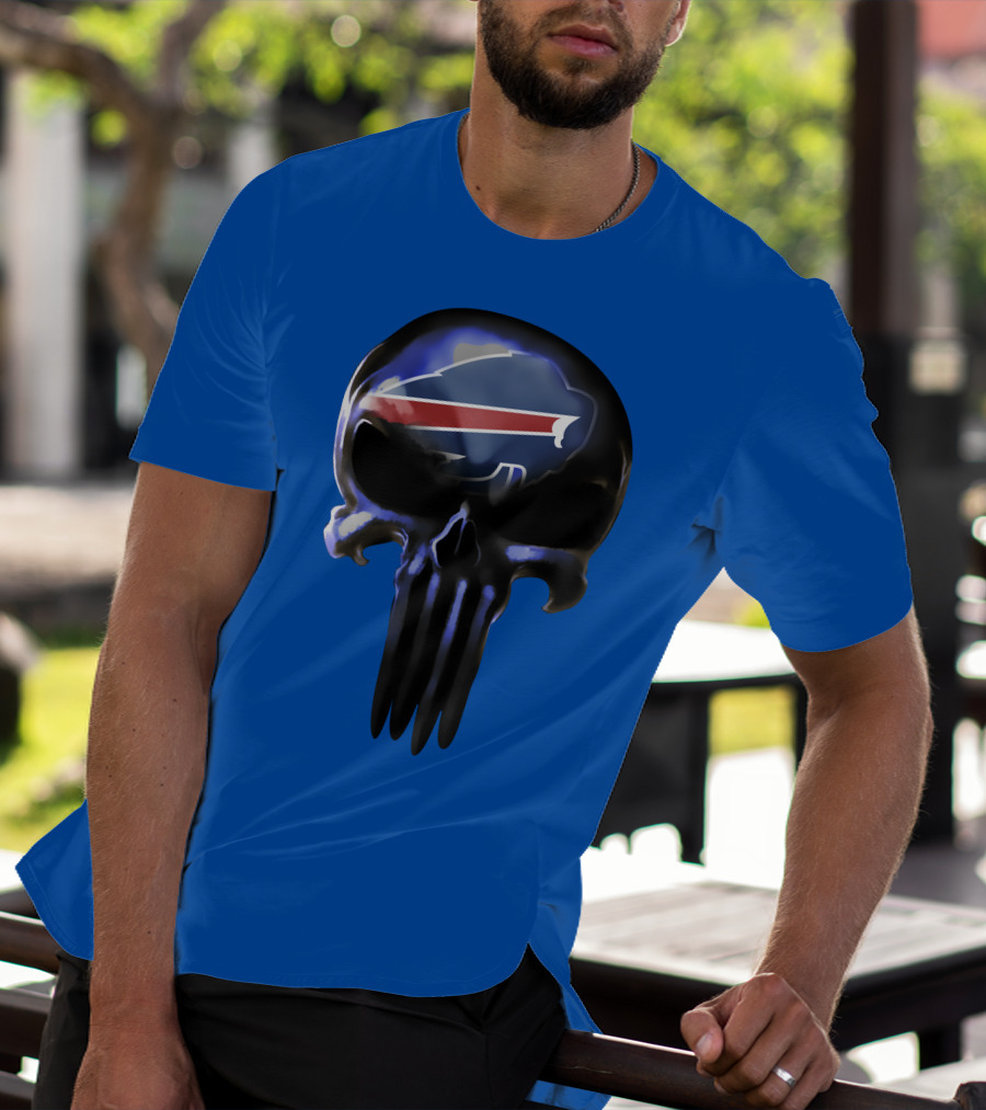 Buffalo Bills Nfl Skull Logo 49 Blue T-Shirt