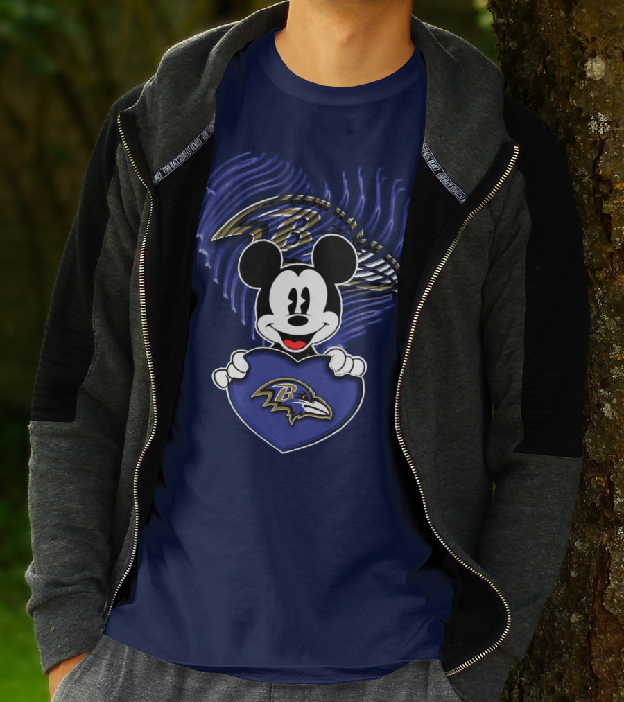 Mickey Mouse Baltimore Ravens Heart T-Shirt