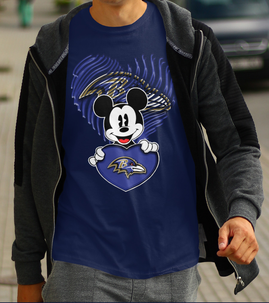 Mickey Mouse Baltimore Ravens Heart T-Shirt