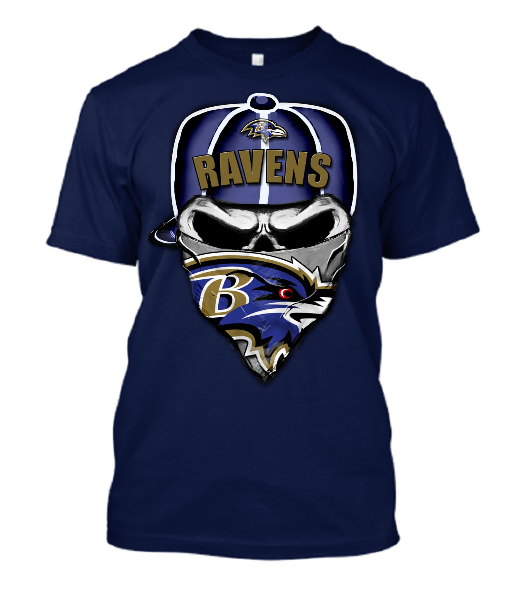 Baltimore Ravens Skull Bandana Hat T-Shirt