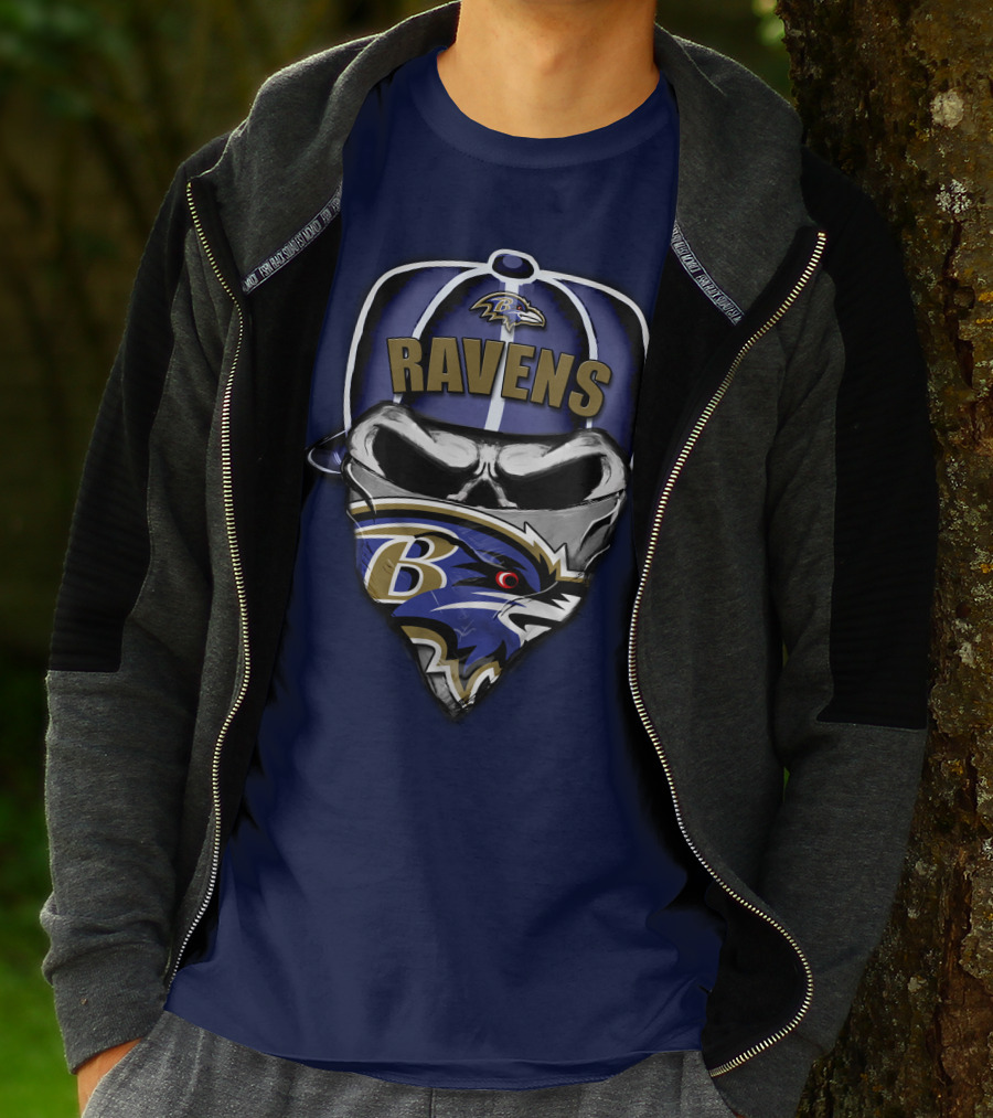 Baltimore Ravens Skull Bandana Hat T-Shirt