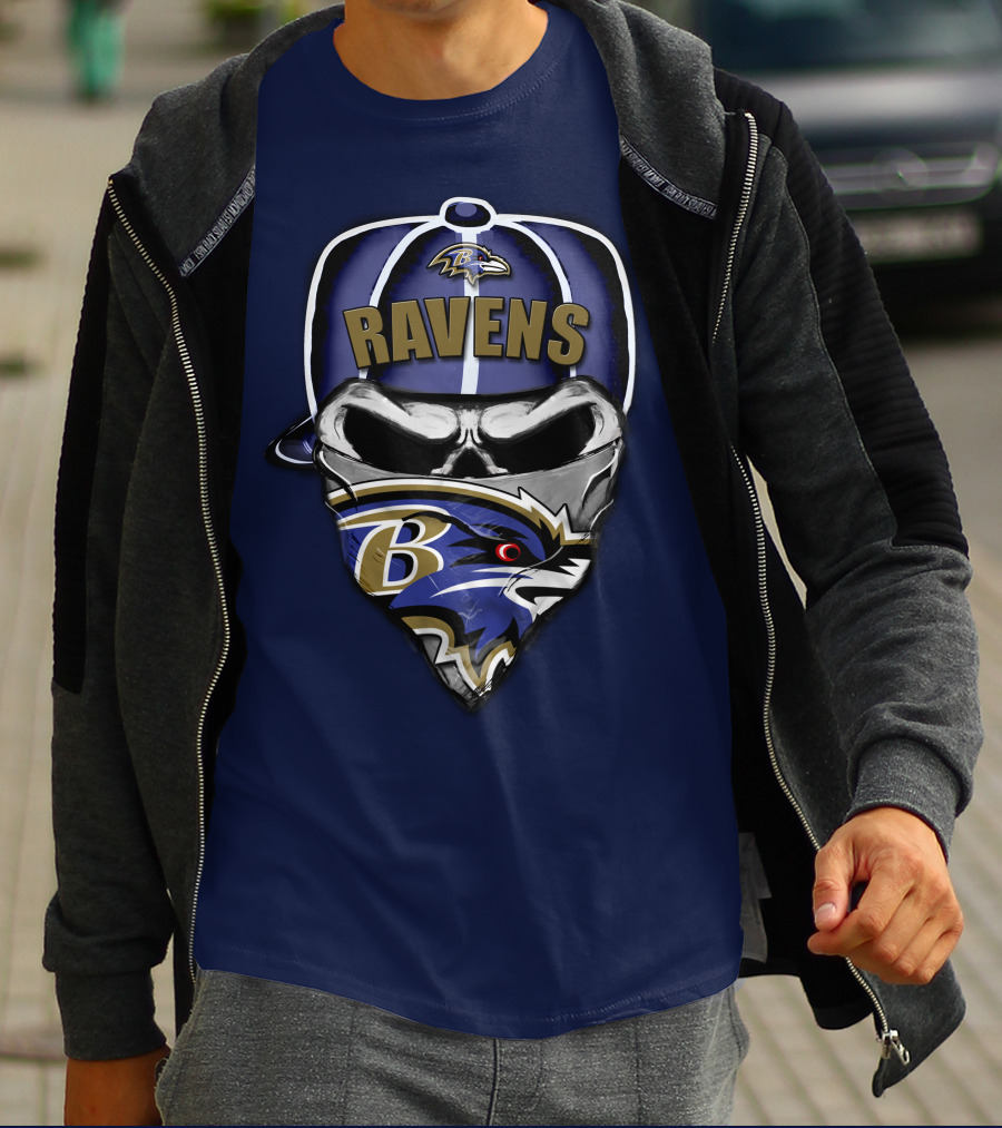 Baltimore Ravens Skull Bandana Hat T-Shirt