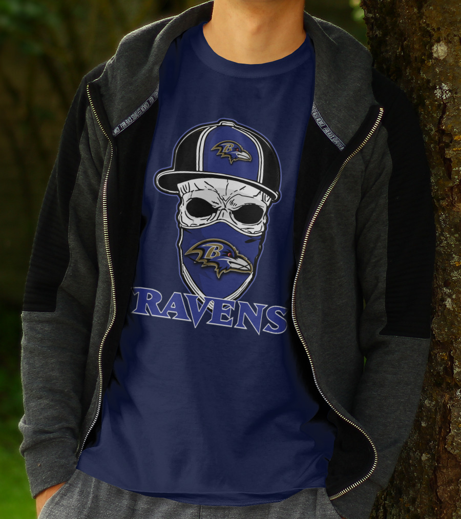 Baltimore Ravens Skull Cap Logo T-Shirt