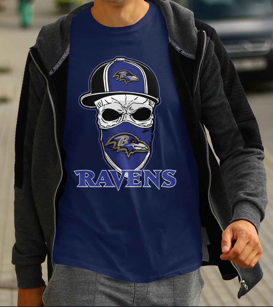 Baltimore Ravens Skull Cap Logo T-Shirt