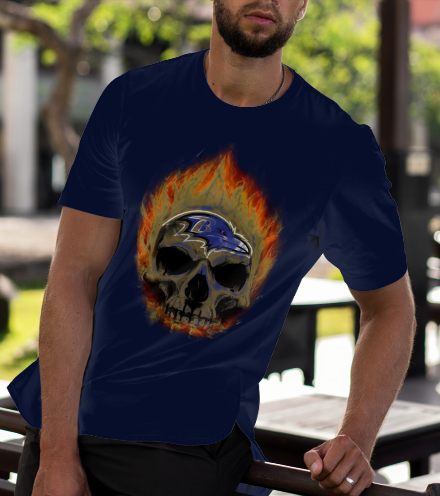 Baltimore Ravens Skull Flaming Logo Fire T-Shirt