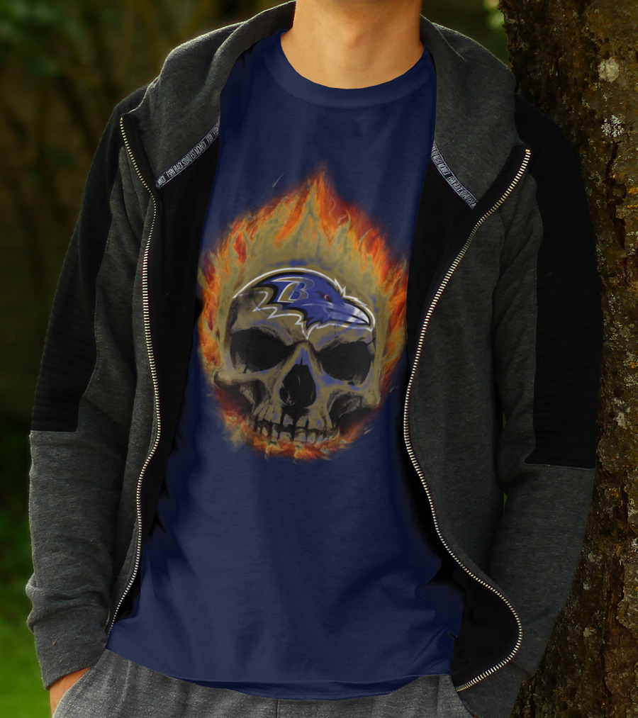 Baltimore Ravens Skull Flaming Logo Fire T-Shirt