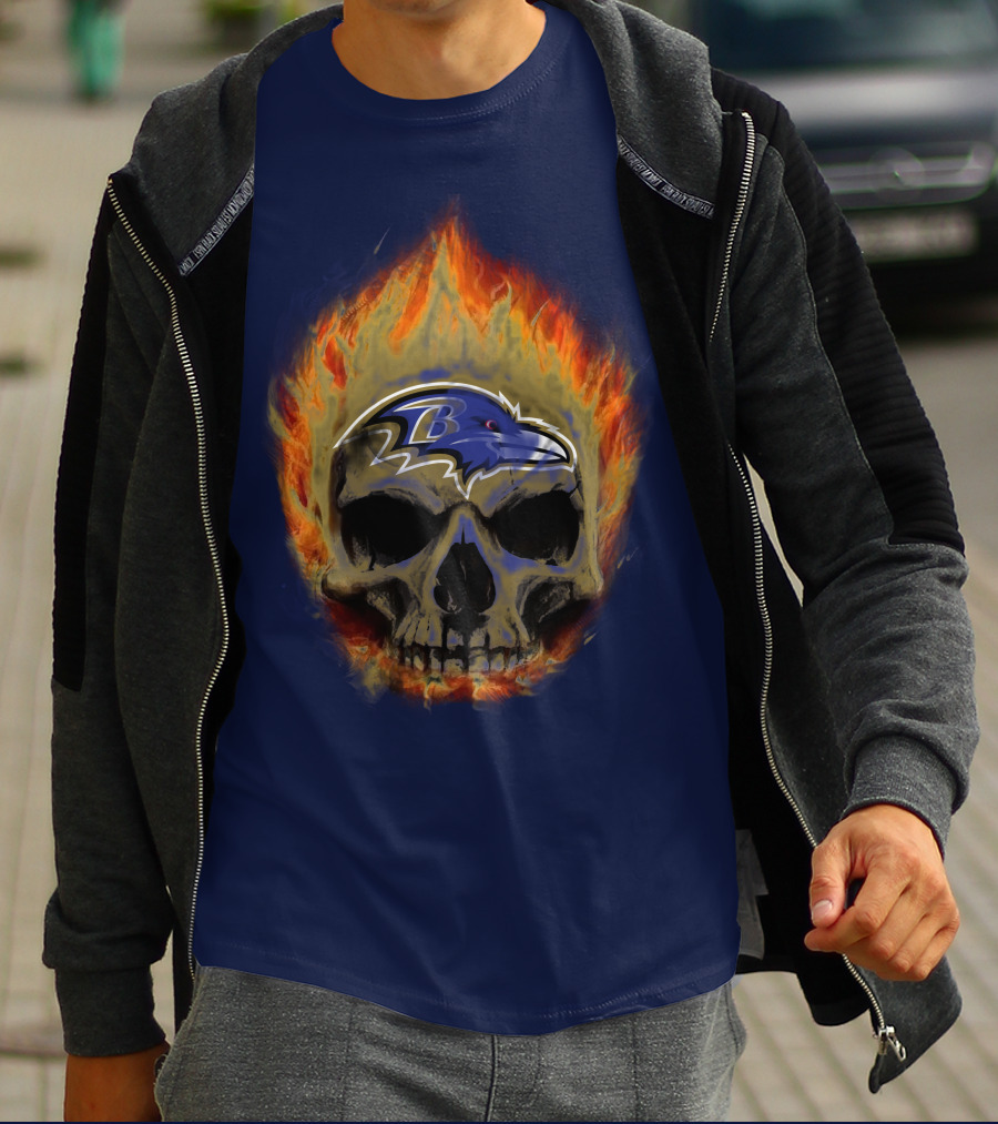 Baltimore Ravens Skull Flaming Logo Fire T-Shirt
