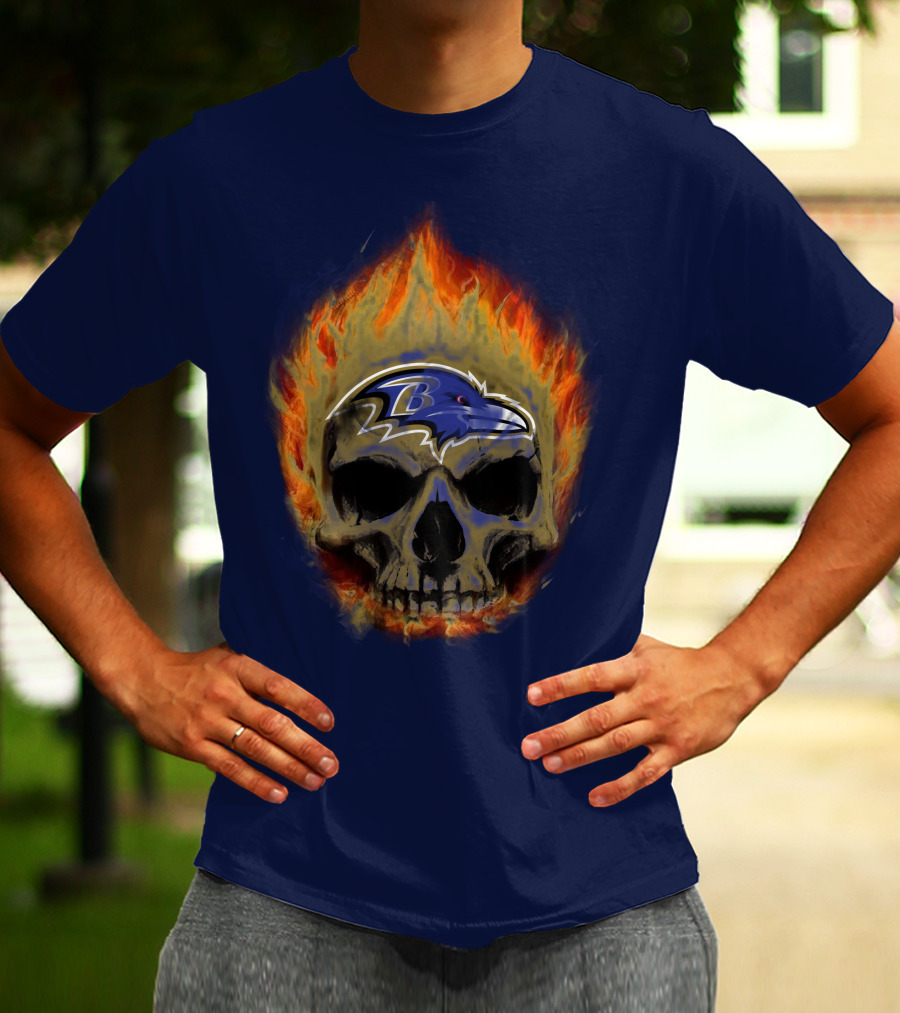 Baltimore Ravens Skull Flaming Logo Fire T-Shirt