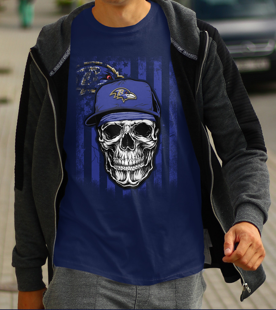 Baltimore Ravens Skull With Cap And Team T-Shirt