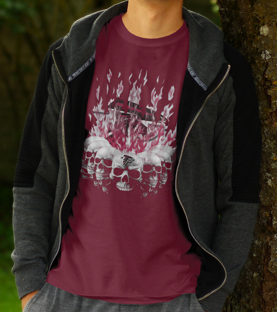 Atlanta Falcons Flaming Skulls Nfl Team Logo T-Shirt