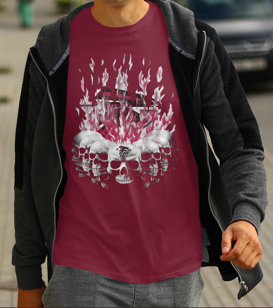 Atlanta Falcons Flaming Skulls Nfl Team Logo T-Shirt