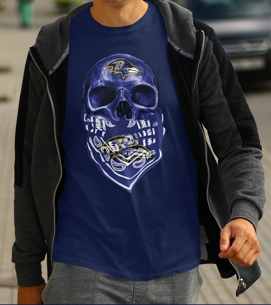 Skull Baltimore Ravens Bandana Blue T-Shirt