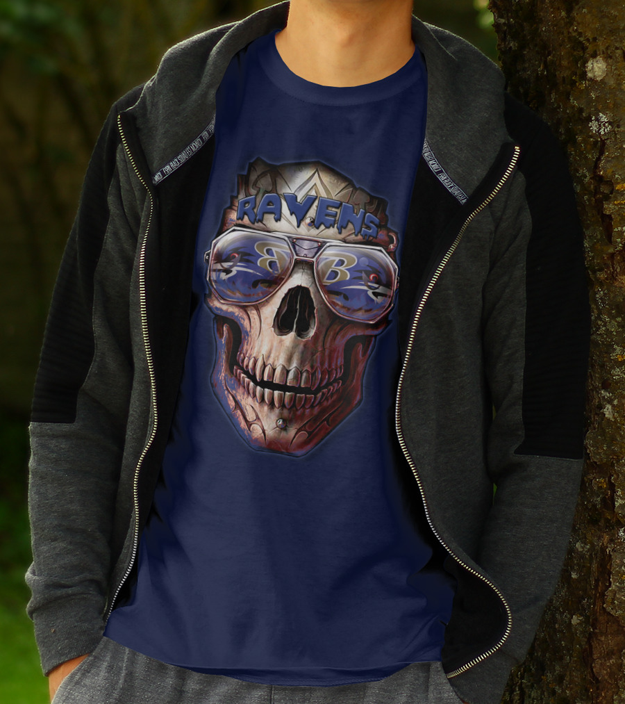 Baltimore Ravens Skull With Sunglasses Featuring Team T-Shirt