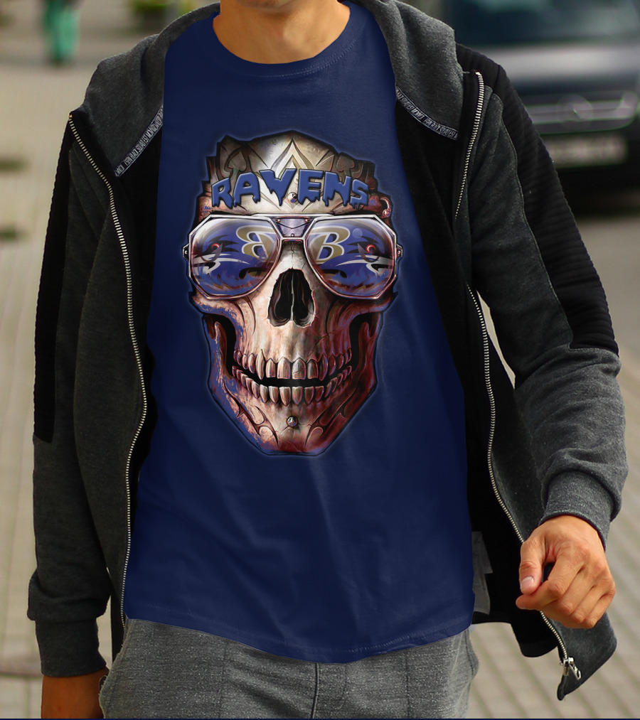 Baltimore Ravens Skull With Sunglasses Featuring Team T-Shirt