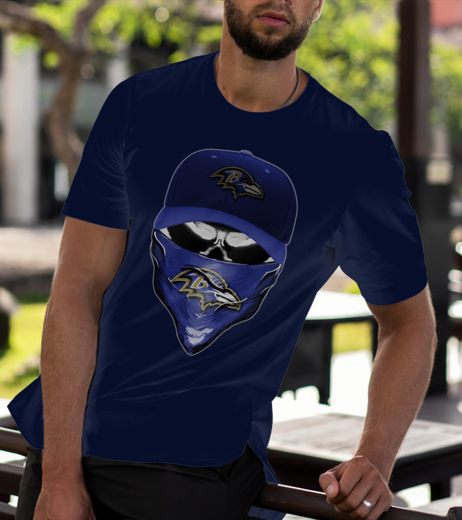 Skull V6 Baltimore Ravens Mask Cap Combo T-Shirt