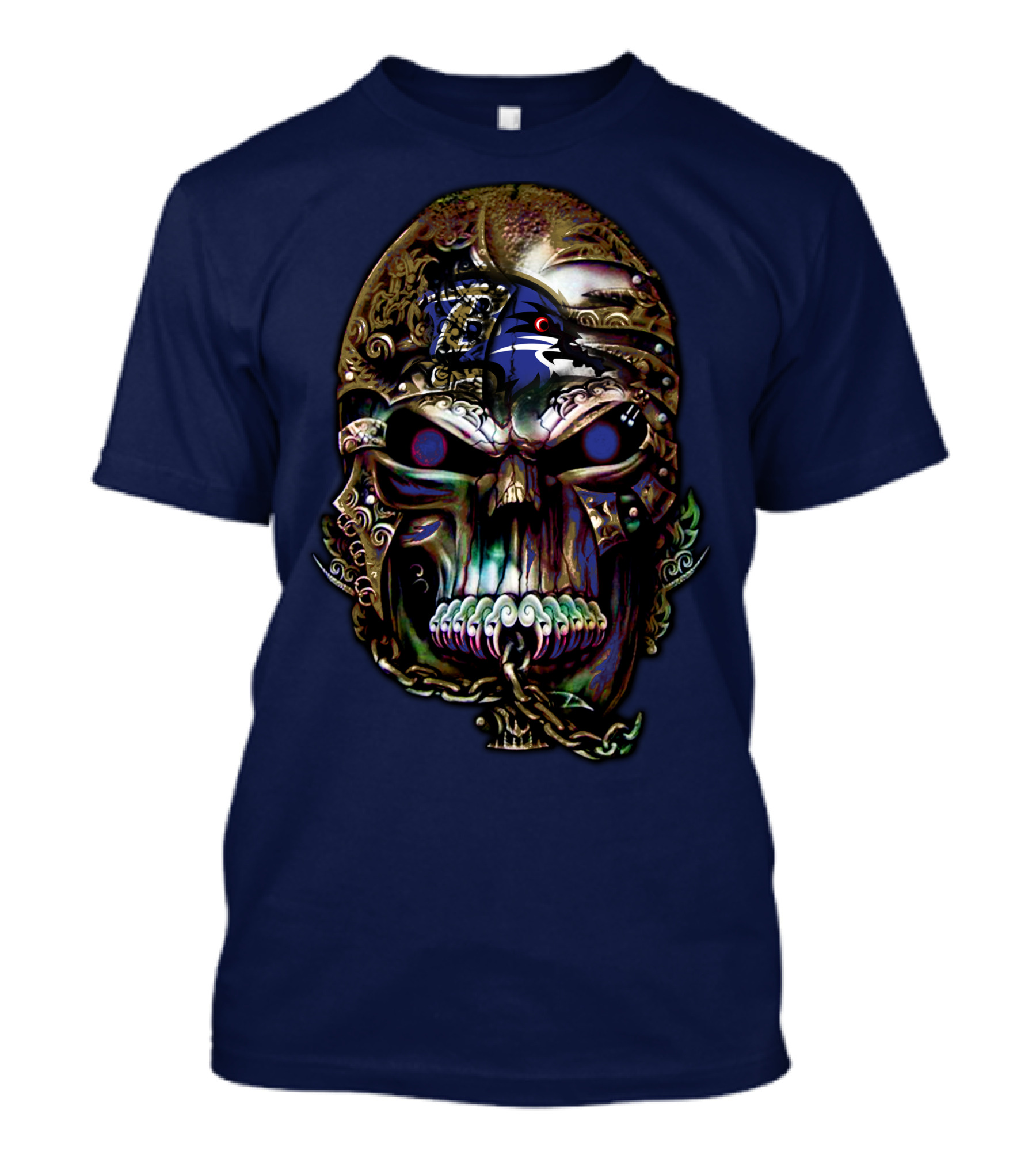 Baltimore Ravens 70 Skull Design With Ravens Logo And Metallic Elements T-Shirt
