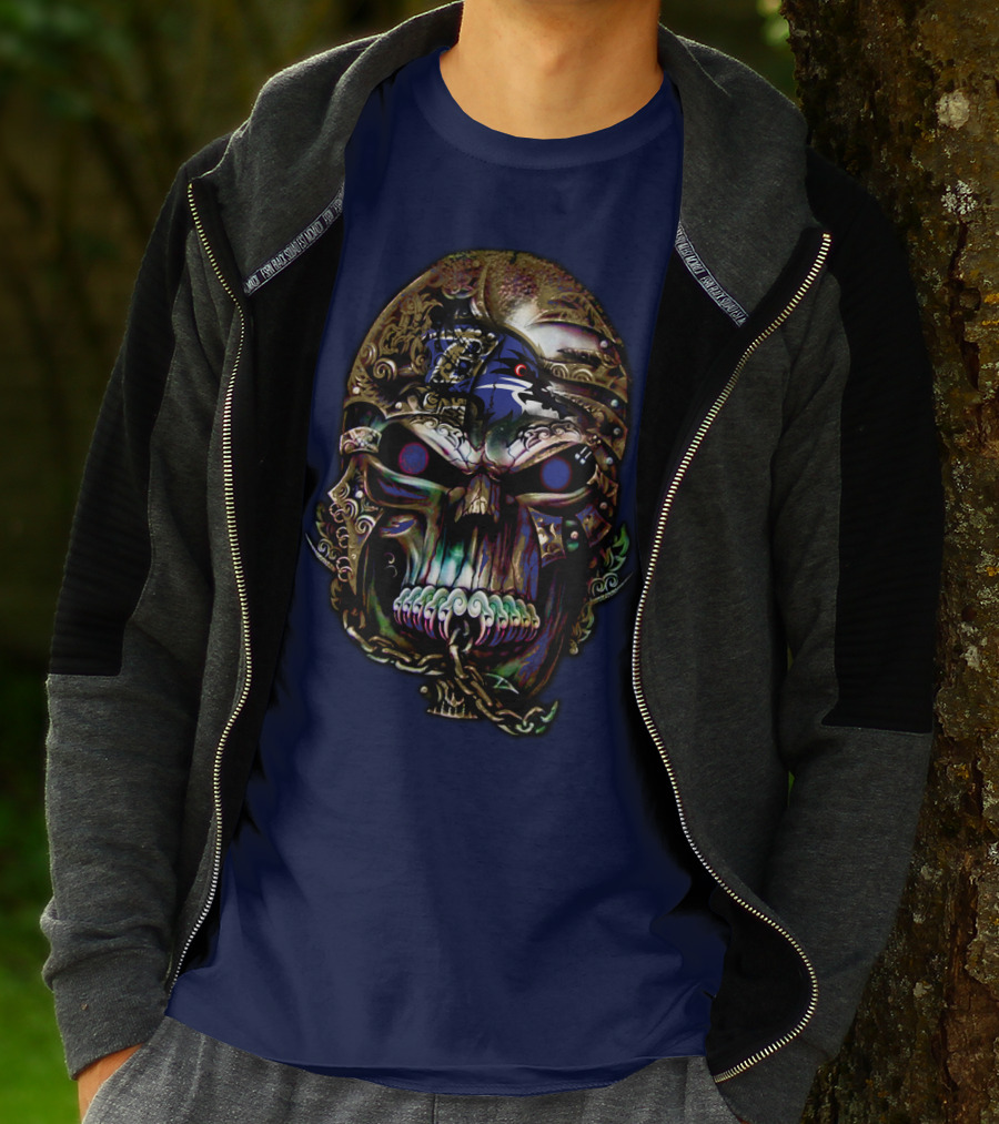 Baltimore Ravens 70 Skull Design With Ravens Logo And Metallic Elements T-Shirt