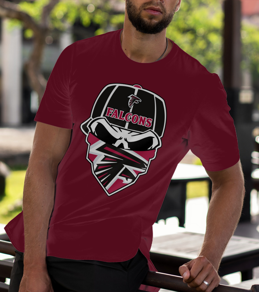 Atlanta Falcons Logo Skull With Hat And Bandana T-Shirt