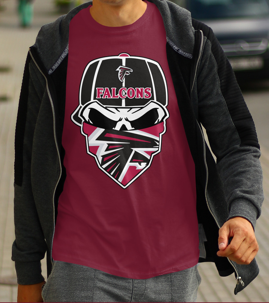 Atlanta Falcons Logo Skull With Hat And Bandana T-Shirt